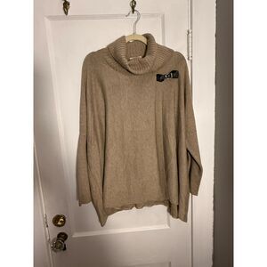 Calvin Klein Tan Turtleneck Poncho Sweater